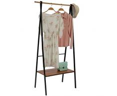 Function Home Kleiderschrank aus Metall mit Holzregal, Kleiderschrank Oraganizer Rack oder Schlafzimmer, Wohnzimmer, Wohnung und Wohnheim L34.06 xW16.73“x H61.81” schwarz