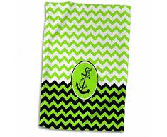 3dRose Chic Nautical Anchor Design Over Green and White Chevrons Handtücher, Mehrfarbig, 15 x 22