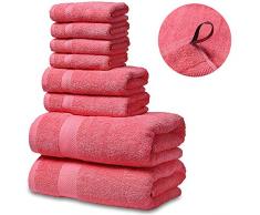 Semaxe Luxus-Badetuch-Set, Hotel- und Wellness-Qualität, 2 große Badetücher, 2 Handtücher, 4 Waschlappen, Premium-Kollektion 8 Towel Set rot