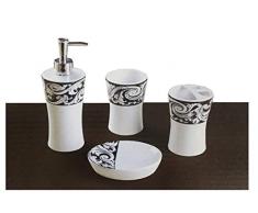 Better Home Keramik-Bade-Ensemble, 4-teiliges Badezimmer-Zubehör-Set – Luxus Design Auswahl – Seifenschale, Lotionspender, Zahnbürstenhalter, Zahnputzbecher, Swirl ~ Black White
