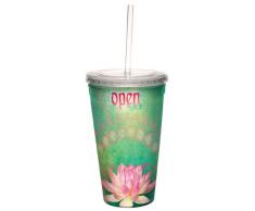80214 inspirierenden offen Lotus Kunst von duirwaigh Galerie Künstlerische Traveler doppelwandig Acryl Cool Tasse mit wiederverwendbarer Strohhalm, 473 ml