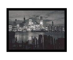 Buyartforless Arbeit Gerahmter Kunstdruck, Motiv New York City Skyline, 28 x 19 cm, Schwarz/Weiß