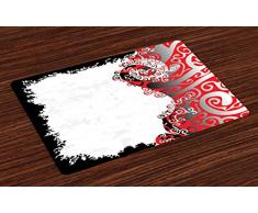 Lunarable Tischsets Sonnenblume, 4 Stück, Blumenbaum, Gänseblümchen, Sonnenblumen, Schmetterlinge, Marienkäfer, Frühling, Fantasie, waschbar, Stoff Tischsets Esszimmer, Küche, Tischdekoration, mehrfarbig, Textil, Multi 15, 12.5 L By 18.5 W