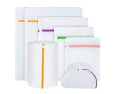 evoke way 7 Wäschesäcke aus Netzstoff, für Wäsche, Bluse, BH, Strümpfe, Unterwäsche, Dessous – 1XXLarge, 1XL + 1XL + 1L + 1M + 1S + 1zylindrisch + 1Trapezform für Delikate, Reisen, Camping