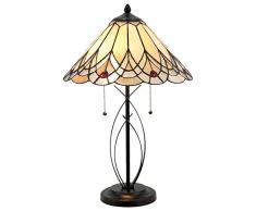 Lumilamp 5LL-5186 Tischleuchte Tischlampe Tiffany Stil Art Deco Natur Ø 40 * 60 cm / E27 / Max. 2x60 Watt handgefertigt Glasschirm dekoratives Buntglas Retro Antik Stil