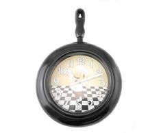 DINY Home & Style Bon Appetit Küchenuhr mit Pfannen-Motiv, 37 x 24 cm, Schwarz