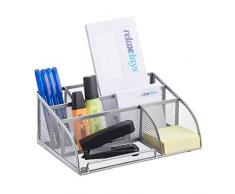 Relaxdays Schreibtischorganizer 5 Ablagen, kleiner Büroorganizer, Metallgeflecht, Stifteköcher, Briefablage, silber