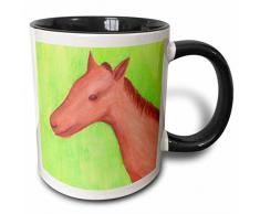 3dRose Colt Pferd Watercolor-Two Ton, schwarz, Kaffeebecher, Keramik, Mehrfarbig, 10.16 cm x 7,62 x-Uhr
