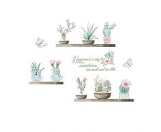 awakink Cartoon Kaktus Topf grün Colorful Pflanzen Schmetterlinge Pastoral Stil Wand Aufkleber Wand Aufkleber Vinyl Abnehmbare Kunst Wand Aufkleber Schlafzimmer Wohnzimmer Kinderzimmer Kinder Schlafzimmer