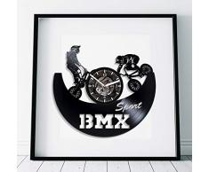 Kovides BMX Sport Room Art Lp Retro Vinyl Schallplatte Wanduhr Groß Fahrrad Kunst Handwerk Kunst Wanduhr Modern Fahrrad Geschenk Geburtstag Geschenk Idee für Mann Wanduhr Vintage Bike Uhr