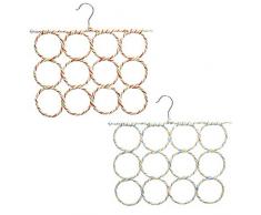 Katahomie Schal Kleiderbügel Halter Schal Organizer Platzsparend mit 12 Ringen für Krawatten, Kleidung, Hosen, 2 Stück zufällige Farbe