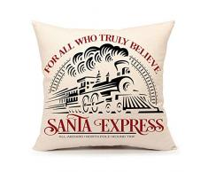4. Emotion Kissenbezug für Sofakissen, Weihnachtsmann Express Zug, 45,7 x 45,7 cm, Baumwolle/Leinen