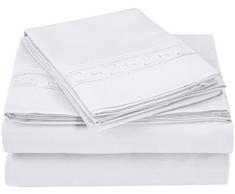 Superior 3000 Serie 4-teiliges, superweiches und knitterfreies Microfaser-Bettwäscheset mit Regal-Stickerei in Geschenk-Box, für Doppelbett, weiß