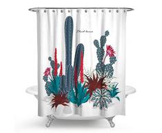 QCWN Kaktus Blumen, Vorhänge Dusche, Tropical Kaktus Blumen Blossom Bad Vorhang Langlebig und Wasserdicht Stoff Badezimmer Vorhang mit Haken. 59 L*70 W 3
