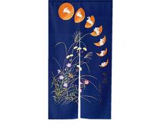 LIGICKY Japanischer Noren langer Türvorhang, Tür-Wandteppich für Heimdekoration, 85 x 150 cm, Blau (sieben Kaninchen laufen bis zum Mond)