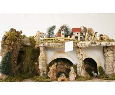 euroMarken Weihnachtskrippe Natalizio Leere Krippe, Waldhäuschen und Moos mit Lichtern, 58 x 34 x 37 cm 78x49x45 Mehrfarbig