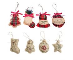 ATROPOS 8 Stück Weihnachtsbaumschmuck aus Jute, ländliche Jute, Weihnachtsdekoration zum Aufhängen, gewebte Sterne, Weihnachtsstrumpf, Kugel, Glocke für Weihnachten, Urlaub, Party, Dekoration Stil 1