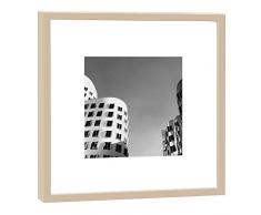 COGNOSCO RH-27-B100 Fotografie im Holzrahmen: Neuer Zollhof Fotodruck-Format 27 x 27 cm-Rahmenfarbe beige-Hochwertiges Wandbild, Geschenkidee oder Souvenir aus Düsseldorf, Holz, Schwarz-Weiß, Rahmen