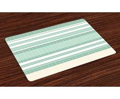 Lunarable Aqua Platzsets 4er Set Retro Vintage Design Quadrate Abstrakte Kreuzung Linien Old Shool Theme, abwaschbare Stoff-Tischsets für Esszimmer, Küche, Tischdekoration, Türkis und Hellblau