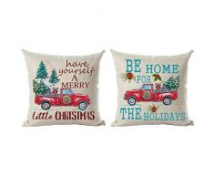 ramirar Set von 2 handbemalten Ölgemälden Aquarell Rot Pickup LKW Merry Christmas Dekorative Überwurf-Kissenbezüge Kissen Home Wohnzimmer Bett Sofa Auto Weiche Baumwolle Leinen quadratisch 45,7 x 45,7 cm