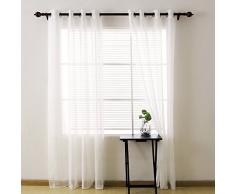 Deconovo Vertikal gestreifte Vorhänge aus Kunstleinen, Volie für Wohnzimmer, 132,1 x 241,9 cm, Weiß