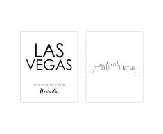 N&T City Skyline Wand Décor Prints – Set 2 Stück (8 x 10) Art Fotos – Typografie Minimalistische Poster 8x10 Las Vegas