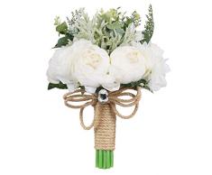 Pauwer Künstliche Pfingstrose Rose, 24,1 cm, handgefertigt, Seide, Brautjungfern Vintage Cream Bouquet