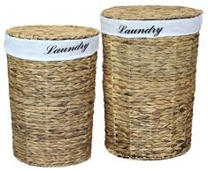 Vintiquewise Wäschekorb aus natürlicher Wasserhyazinthe, rund, mit herausnehmbarem Leineneinsatz und Deckel, 2er-Set, Braun