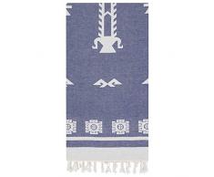 Cacala Tree of Life Serie Exklusives Pestemal Handtuch – saugfähiges echtes türkisches Badetuch – Patentiertes Design – Anatolische Motive – Öko-TEX zertifiziert – 100 % Baumwolle – 94 x 180 cm Traditionell 37.4 x 70.8 dunkelblau