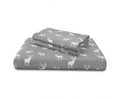 Sun Washed 100% Baumwolle 170 g/m² Flanell super weich, warm & flauschig 4-teilige Bettwäsche, bis zu 40,6 cm Tiefe Tasche King Reindeer Print Duvet