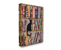 Stupell Industries Bücherregal, Katze, Collage, modernes Design, dekorative Wandbehang, Mehrfarbig