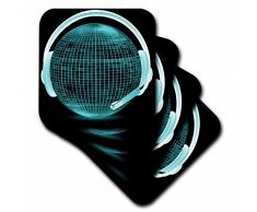 3dRose CST_125806_3 türkisfarbene Spiegelkugel mit Kopfhörern, Keramikfliesen-Untersetzer, 4er-Set