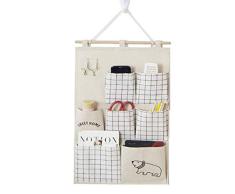 DecentGadget Aufbewahrungstasche zum Aufhängen an der Wand, Tür, Schrank, Hängeorganizer, Baumwollleinen für Zimmer, Küche, Badezimmer, beige, 7 Pockets