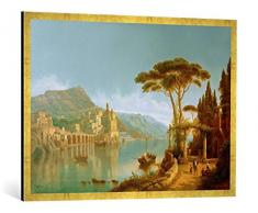 Gerahmtes Bild von Heinrich Jaeckel Italienische Landschaft, Kunstdruck im hochwertigen handgefertigten Bilder-Rahmen, 100x70 cm, Gold Raya