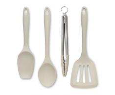 Zeal JSET40C Silikon-Kochzange, Pfannenwender, Löffel und Kochlöffel, 4-teiliges Set, cremefarben