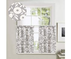 Vangao Küchen-Vorhänge, Leinen, strukturierte Café-Vorhänge, Vintage-Blumenmuster, Kurze Vorhänge für Badezimmer 36 L |Pair *Grey on Flax