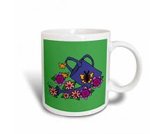 3dRose Colorful Gießkanne und Blumenmuster Art Original 11 Oz Tasse, Keramik, weiß, 10,2 x 7,62 x 9,52 cm