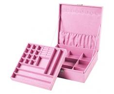 Sodynee Schmuckschatulle, zweischichtig, mit Schloss, Rosa