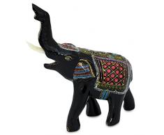 NOVICA Tiermotiv Schwarz Regen Baum Holz Skulptur, 14 cm hoch Happy Elefant