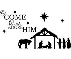 WallDecalQuote Wand Aufkleber Zitat O Come Let US Adore Ihn mit Krippe Weihnachten Vinyl Aufkleber Spruch Art