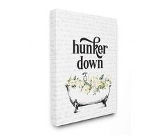 Stupell Industries Hunker Down Zitat Floral Badezimmer Badewanne Entspannung entworfen von Lettered and Lined Wall Art Gemälde, über Leinwand gespannt 16x20