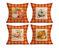 Asamour Sommer-Kissenbezüge, tropische Kissenbezüge, Motiv: Flamingo mit Kaktus, Stachelblumen, Blätter, Kissenbezug, Leinen, 45,7 x 45,7 cm, 4 Stück 18 x 18 4 Pack Kürbis Buffalo