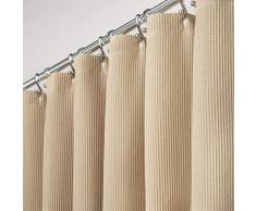 mdesign lang Hotel Qualität Premium Waffelmuster Baumwolle Stoff Vorhang für die Dusche mit verstärkte Knopflöcher – Für Badezimmer Duschen und Badewannen, Super Weich, pflegeleicht – 182,9 x 213,4 cm Leinen