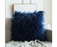MIULEE Deko New Luxury Serie Merino Style Grün Fell Überwurf Kissen Fall Kissenbezug für Sofa Schlafzimmer Auto 18x18 Fur Dark Blue