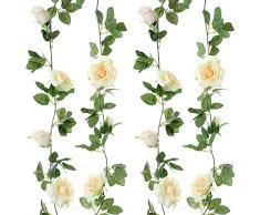 Felice Arts Künstliche Rosenranken, 3 m, zum Aufhängen, Rose, Efeu, Haus, Hotel, Büro, Hochzeit, Party, Garten, Handwerk, Kunst-Dekoration, 2 Stück champagnerfarben