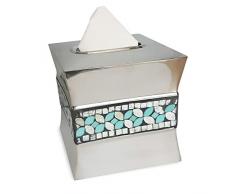 nu steel SF9H Sea Foam Collection Papiertaschentuchbox, Gebogene Form, für Badezimmer, Schminktische, Schlafzimmer-Kommode, Nachttische, Schreibtisch und Tische, Glasmosaik mit Aqua Finis