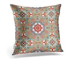 emvency quadratisch 50,8 x 50,8 cm dekorativ Kissenbezügen Bohemian Chic Retro Rot Türkis Blaugrün Kaleidoskop Muster Baumwolle Polyester Decor Werfen Kissenbezug mit verstecktem Reißverschluss für Schlafzimmer Sofa