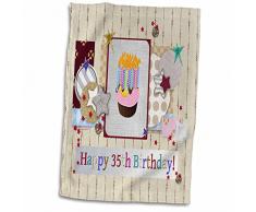 3dRose Collage of Stars-Cupcake-and Candle-Happy 35Th Birthday Handtücher, weiß, 15 x 22