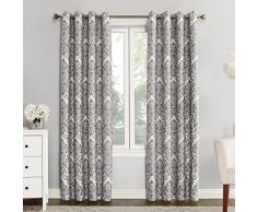 Sun Zero Caroline Verdunkelungsvorhang, gewebter Damast, 132,2 x 160 cm, Aquamarin 52 x 63 grau