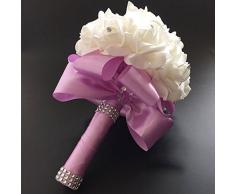 2017 Romantische Hochzeit Braut hält Blumenstrauß Rosen mit Kristall Diamant Künstliche Schaumstoff Farbmuster Flower Bouquet hellviolett